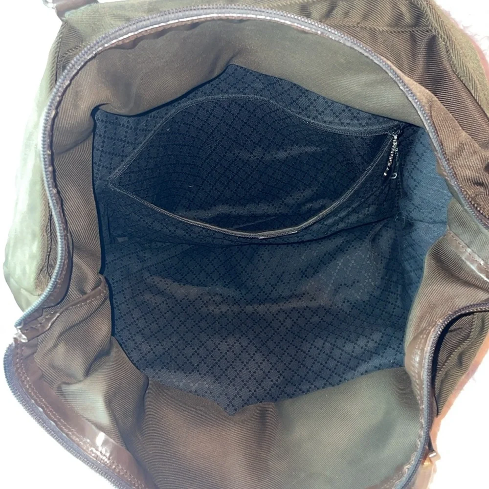 Gucci Vintage Bamboo Handle Nylon Leather Large Shopper Tote Olive Green Brown - Picture 14 of 15